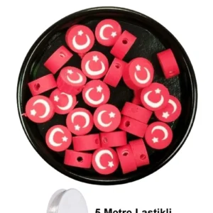 90 Adet 10 mm Polimer Kil Fimo Boncuk Takı Bileklik + 5 Metre Lastikli Misina Hediye - Türk Bayrağı