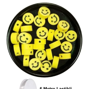 90 Adet 10 mm Polimer Kil Fimo Boncuk Takı Bileklik + 5 Metre Lastikli Misina Hediye - Gülen Yüz Smile