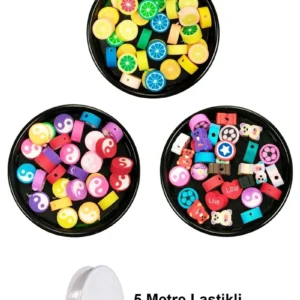 90 Adet 10 mm Polimer Kil Fimo Boncuk Takı Bileklik + 5 Metre Misina Hediye - Yin Yang - Karışık - Limon