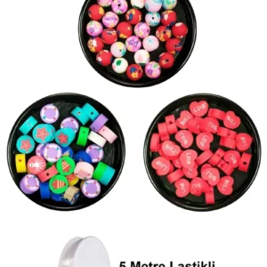 90 Adet 10 mm Polimer Kil Fimo Boncuk Takı Bileklik + 5 Metre Misina Hediye - Deniz - Kalp - Yuvarlak