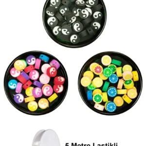 90 Adet 10 mm Polimer Kil Fimo Boncuk Takı Bileklik + 5 Metre Misina Hediye - Yin Yang - Yin Yang - Limon