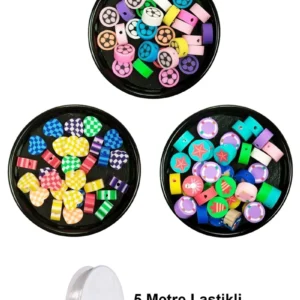 90 Adet 10 mm Polimer Kil Fimo Boncuk Takı Bileklik + 5 Metre Misina Hediye - Kalp - Deniz - Çiçek