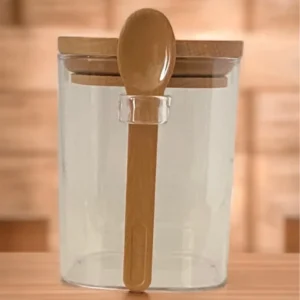 Kare Bambu Kapaklı Kaşıklı kristal plastik Baharat Saklama Kabı 500ml ( 1 adet ) Royaleks-HS501