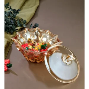 Lüx Cam Kapaklı Prizma Büyük Amber Şekerlik, Luster Cam Kase Şeker ve Çikolatalık Royaleks-DM606J