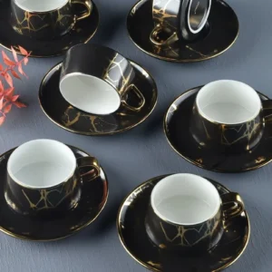 Yaldızlı Damarlı 12 Parça 6 Kişilik Kahve Fincan Takımı Royaleks-2938