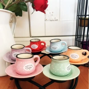 12 Parça Renkli Kahve Fincan Takımı. Bombe Model 6 Kişilik Porselen Fincan Seti Royaleks-RYLHD0134