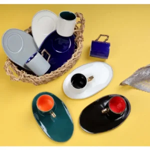 6 Kişilik Renkli Porselen Lokumluklu Kahve Fincan Takımı Royaleks-3303