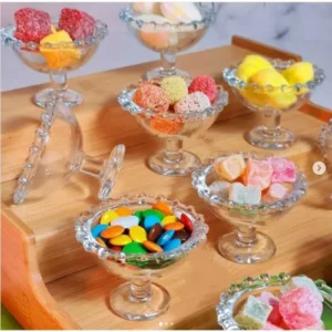 6 Lı Kristal Taşlı Ayaklı Boncuklu Cam Sunumluk Kase Royaleks-RYG3023