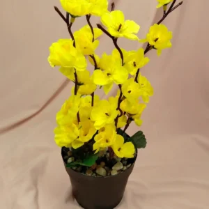 Bahar Dalı Saksıda Şık Dekorasyon Süsleme Yapay Çiçek 26 cm Sarı