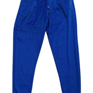 Parlak Kadife Cepli Pantolon Eşofman Pijama Altı Unisex Lastikli Paça Mavi
