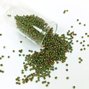 Dökme Cam Kum Boncuk (11/0) 2 mm - 20 Gram - Yeşil Sarı Çizgili - BNC006