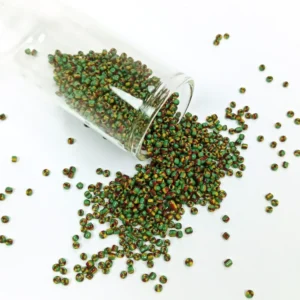 Dökme Cam Kum Boncuk (11/0) 2 mm - 60 Gram - Yeşil Sarı Çizgili - BNC041