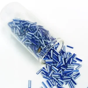 Uzun Boru Kesme Boncuk Çap 2mm Uzunluk 10 mm - 60 Gram - Mavi Beyaz - BNC275