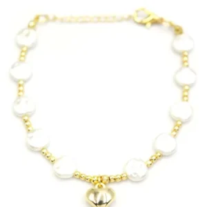 Kalp İnci Bileklik - Altın