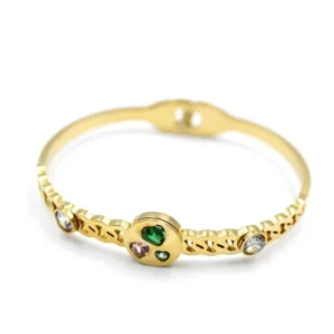 Taşlı Kalp Bilezik - Altın