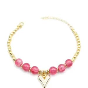 Boncuklu Kalp Bileklik - Pembe