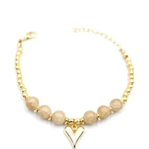 Boncuklu Kalp Bileklik - Krem