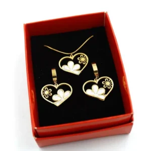 Papatya Kalp Set Kolye - Altın