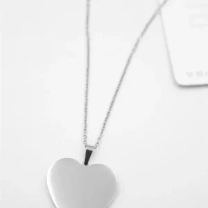 Kalp Plaka Kolye - Gümüş
