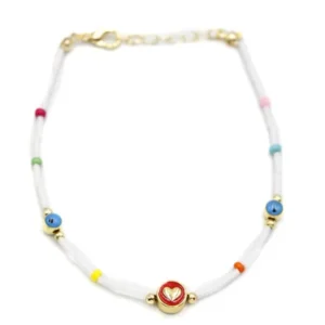 Boncuklu Kalp Halhal - Kırmızı