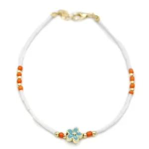 Boncuklu Çiçek Halhal - Mavi