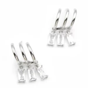 Büyük Baget Taşlı Küpe - Gümüş