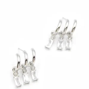 Küçük Baget Taşlı Küpe - Gümüş