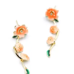 Mineli Çiçek Küpe - Turuncu