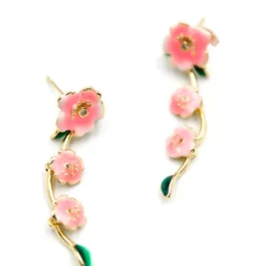 Mineli Çiçek Küpe - Pembe