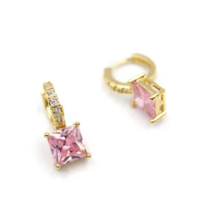 Kare Taşlı Küpe - Pembe