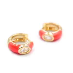 Mineli Halka Küpe - Kırmızı