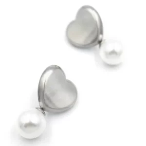 İnci Kalp Küpe - Gümüş