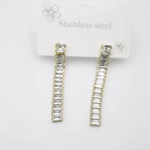 Büyük Baget Taşlı Çelik Küpe - Altın