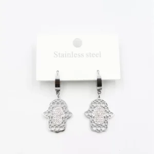 Taşlı Fatıma Eli Küpe - Gümüş