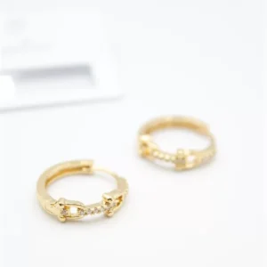 Taşlı Halka Küpe - Altın