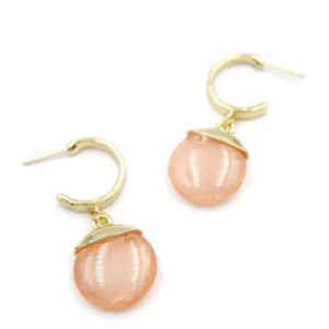 Taşlı Halkalı Küpe - Pembe