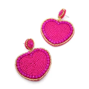 Kalp Boncuk Küpe - Pembe