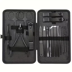 Sunup Sn-27099 Siyah Paslanmaz Çelik 18in1 Profesyonel Manikür Tırnak Bakım Seti