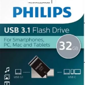 Philips Fm32dc152b/00 32gb 2 In 1 Type-c/usb 3.1 Siyah Gri Usb Bellek