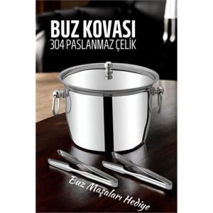 Turk Buz Kovası 304 Paslanmaz Çelik ve Buz Maşası Seti Buz Termosu