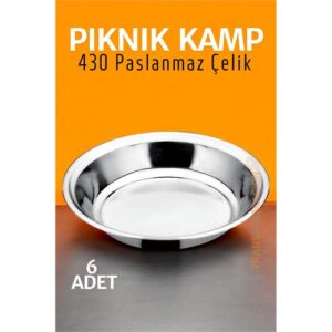 Turk Paslanmaz Çelik Tabak Seti Kamp Piknik Tabağı 6 ADET