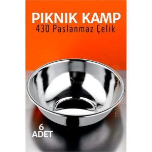 Turk Paslanmaz Çelik Yemek Tası Çorba Kasesi Kamp Piknik Tabağı 6 ADET