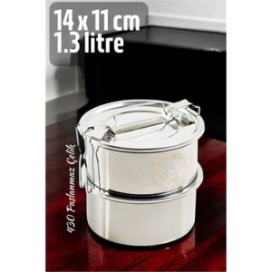 Turk Sefer Tası Yemek Kabı Paslanmaz Çelik 2 Katlı 14 cm 1.3 LİTRE