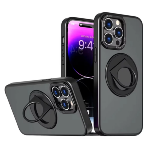 ALLY iPhone 14 Pro Max İçin Magsafe Uyumlu Yüzük Standlı Manyetik Silikon Kılıf-(5775)