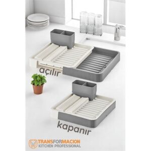 Turk Açılır-Kapanır Bulaşıklık - Bulaşık Durulama Sepeti Tabaklık Bulaşık Kurutmalık GRİ