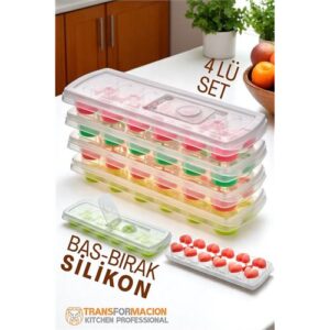 Turk Buz Kalıbı - Bas-Bırak Kapaklı Silikon Buz Kalıbı 4 lü SET