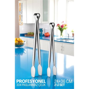 HSNET 2 Boy Mutfak Maşası - Mangal Barbekü Maşası - Izgara Maşası Tava Maşası Çelik 18 ve 36 Cm