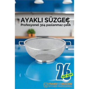 HSNET 26 cm Süzgeç - Makarna Süzgeci Pirinç Meyve Süzgeci 304 Paslanmaz Çelik