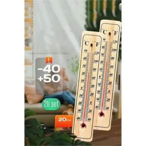 HSNET Termometre - Ahşap Duvar Termometresi 2 li SET