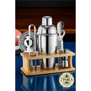 HSNET Shaker Kokteyl Set - 7 Parça 550 ML Shaker Coctail Set Bambu Standlı